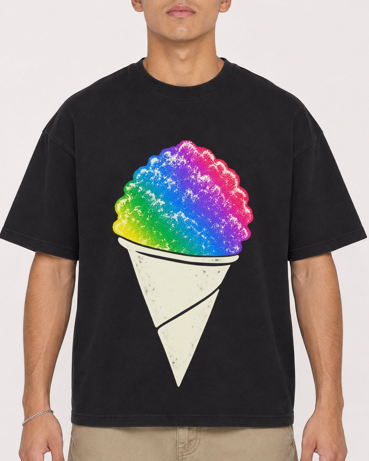 Mockup Boxy Heavyweight Tee Black male close-up 16