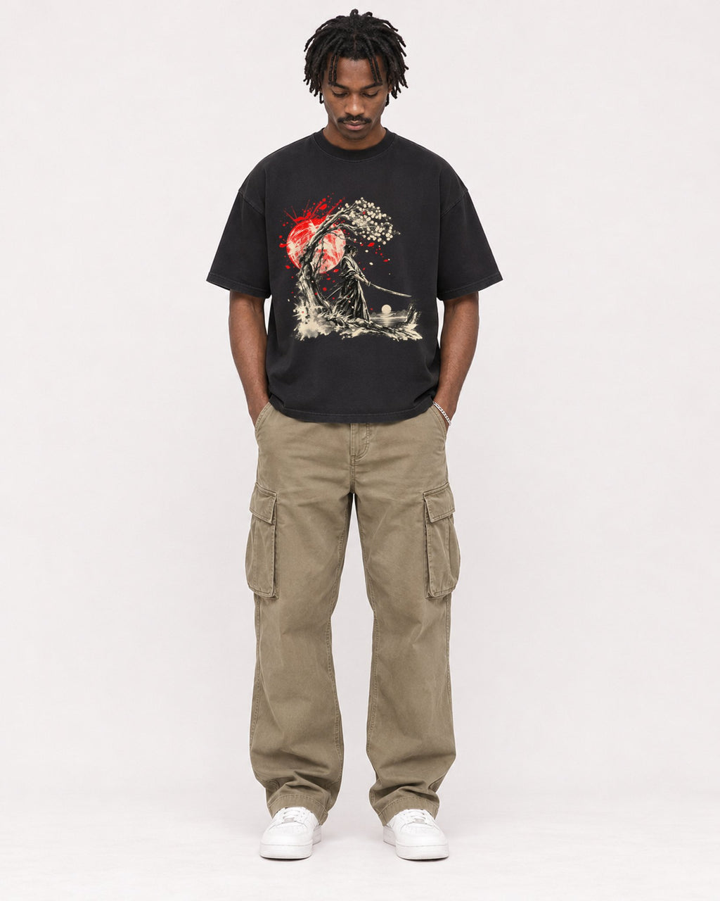 Mockup Boxy Heavyweight Tee Black male full-body 04