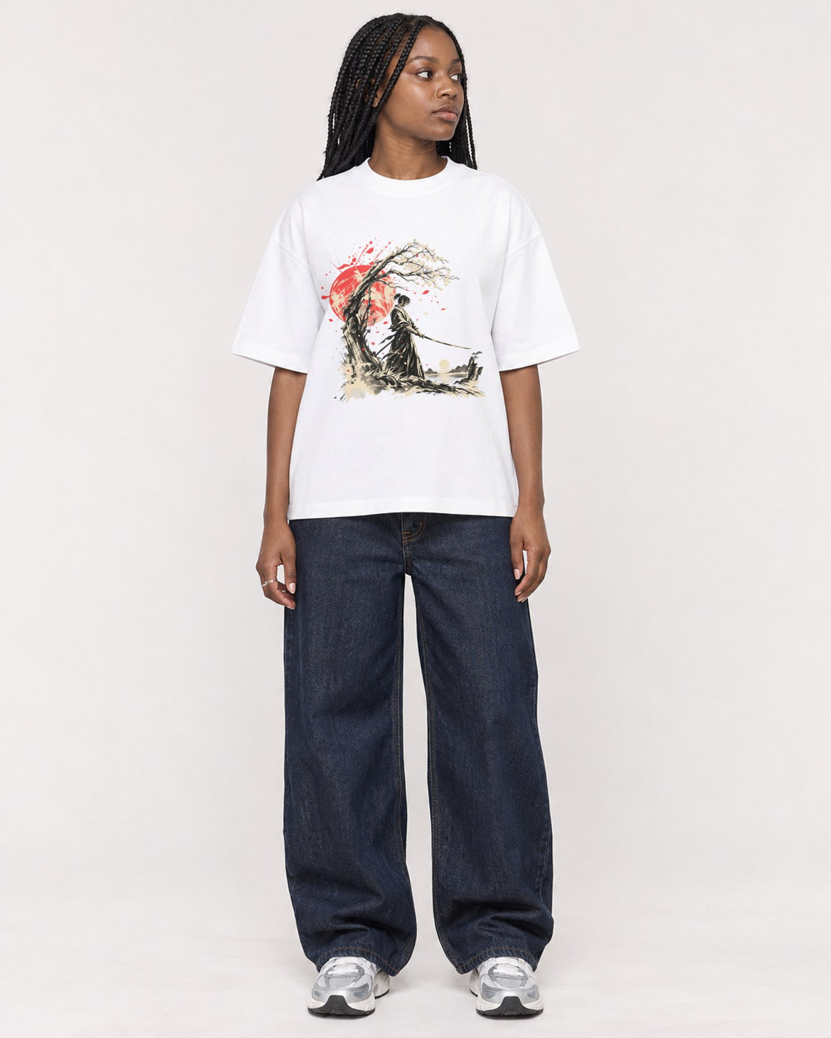Mockup Boxy Heavyweight Tee White female full-body 04