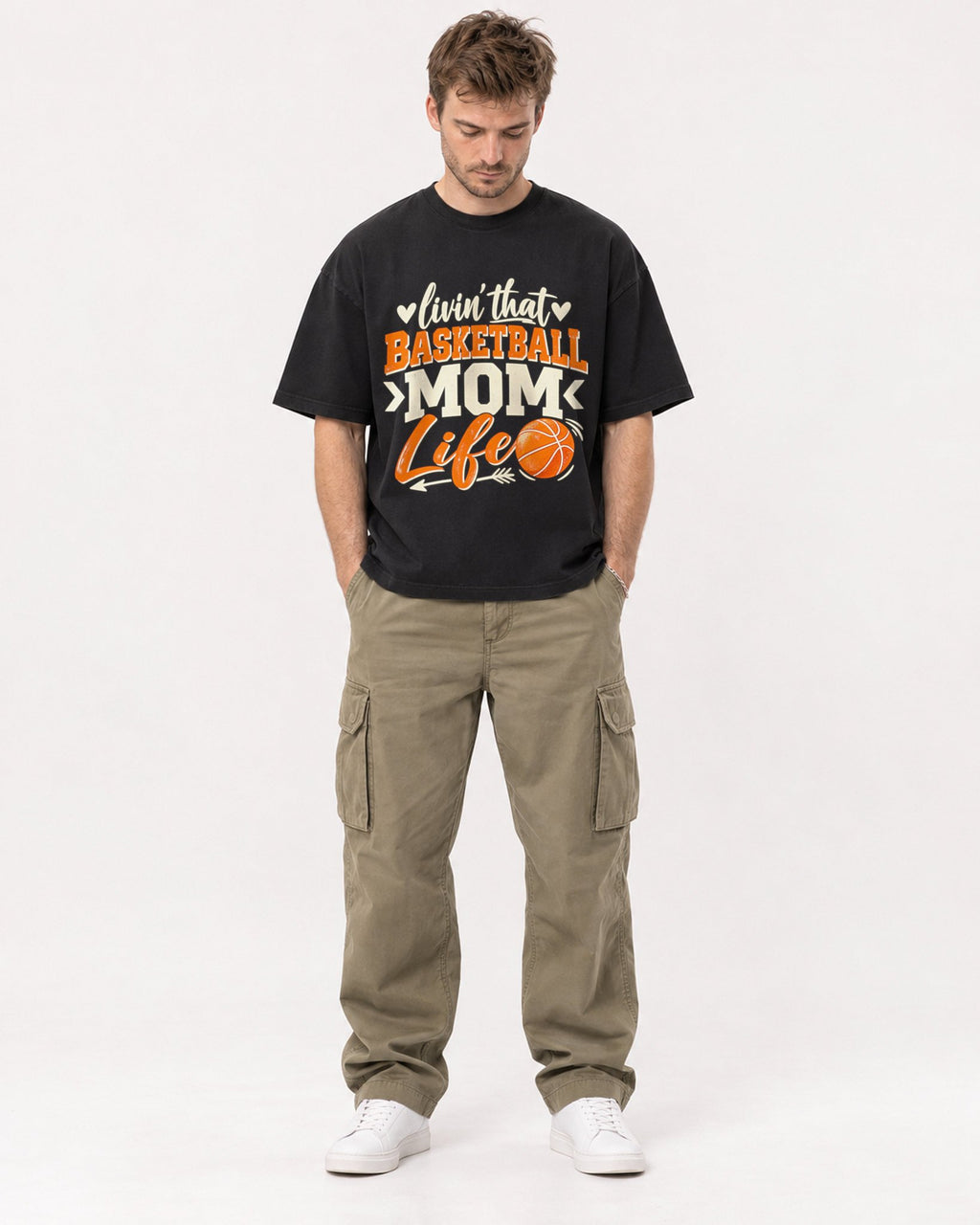 Mockup Boxy Heavyweight Tee Black male full-body 08