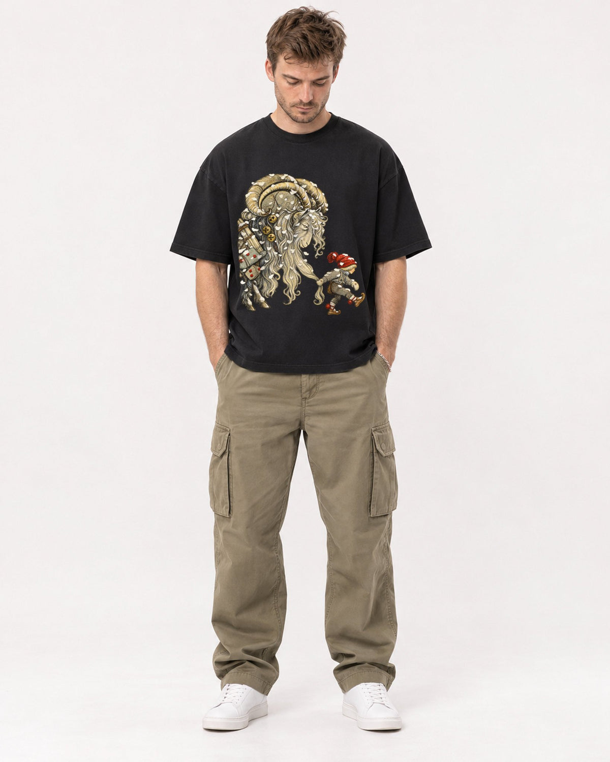 Mockup Boxy Heavyweight Tee Black male full-body 08