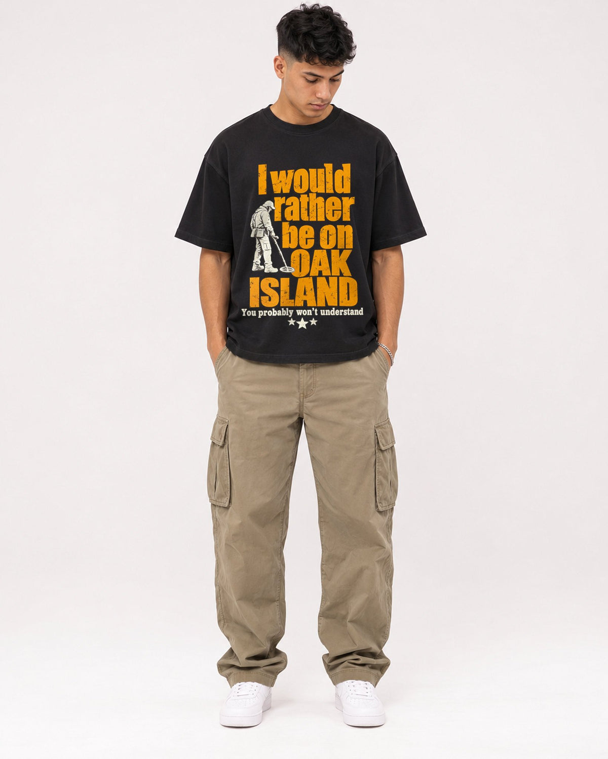 Mockup Boxy Heavyweight Tee Black male full-body 16