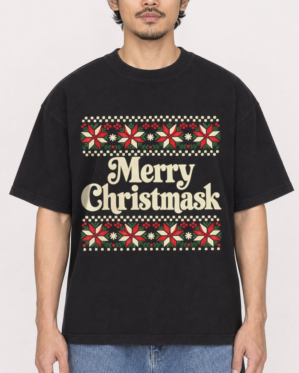 Mockup Boxy Heavyweight Tee Black male close-up 02