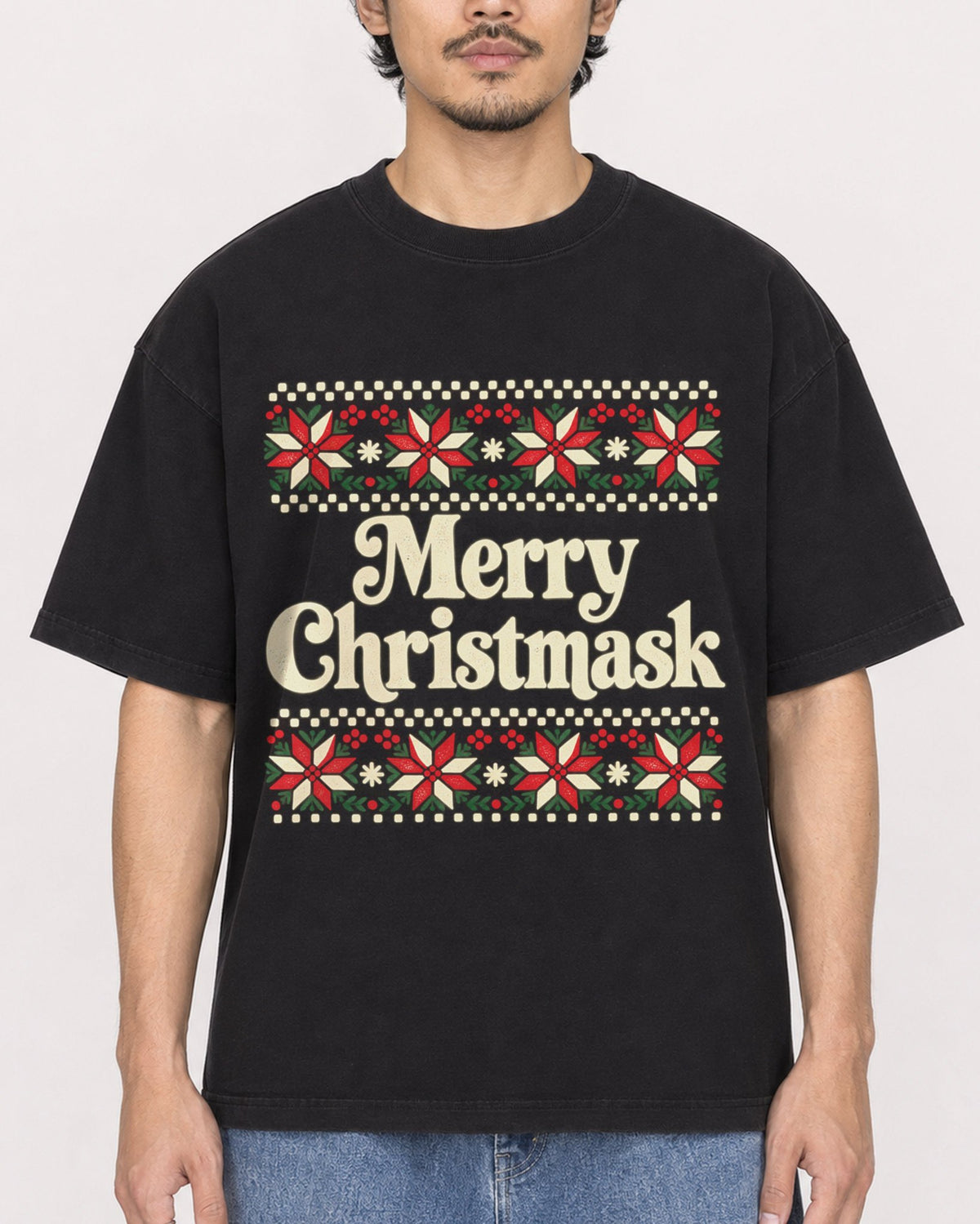 Mockup Boxy Heavyweight Tee Black male close-up 02