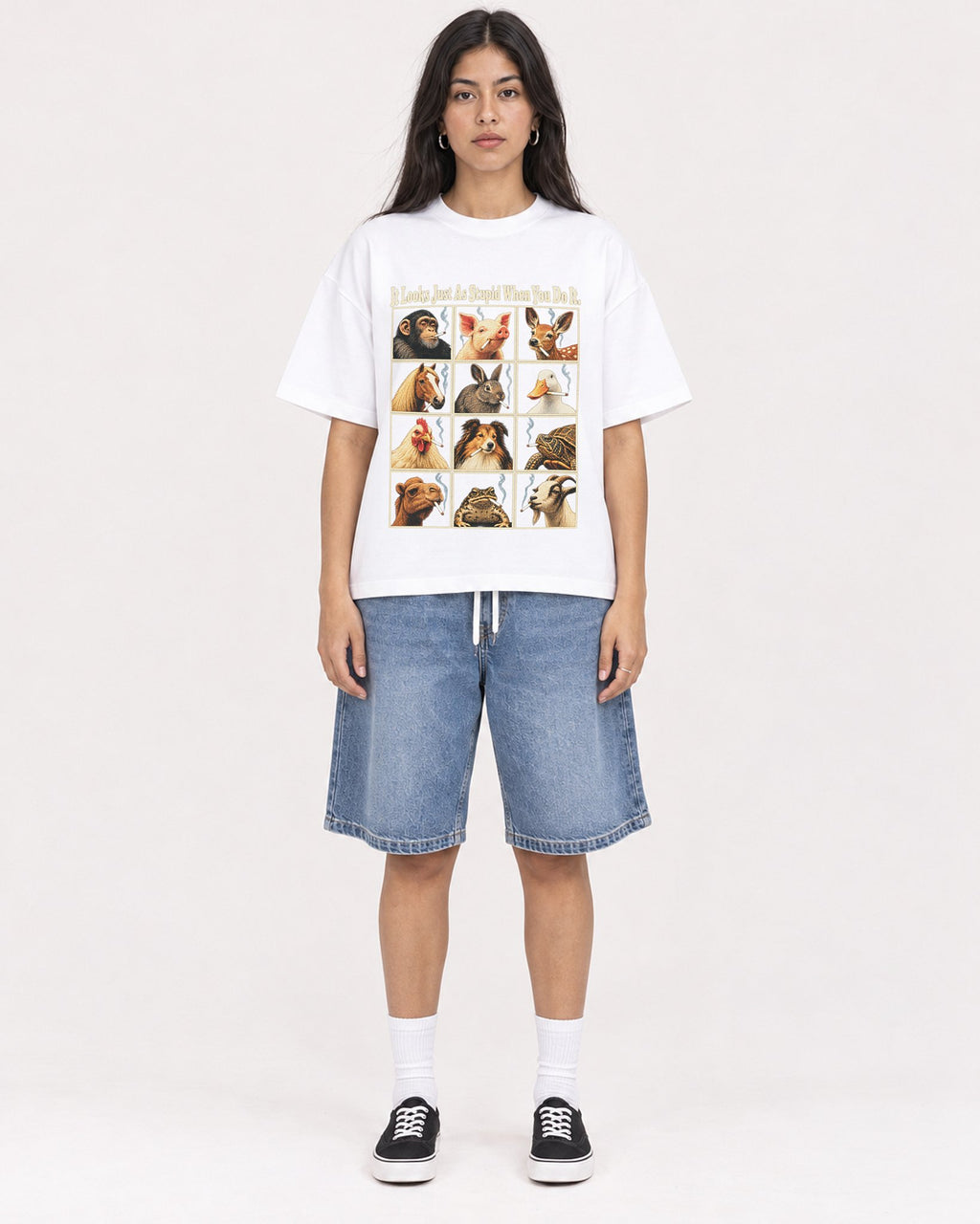 Mockup Boxy Heavyweight Tee White female full-body 46