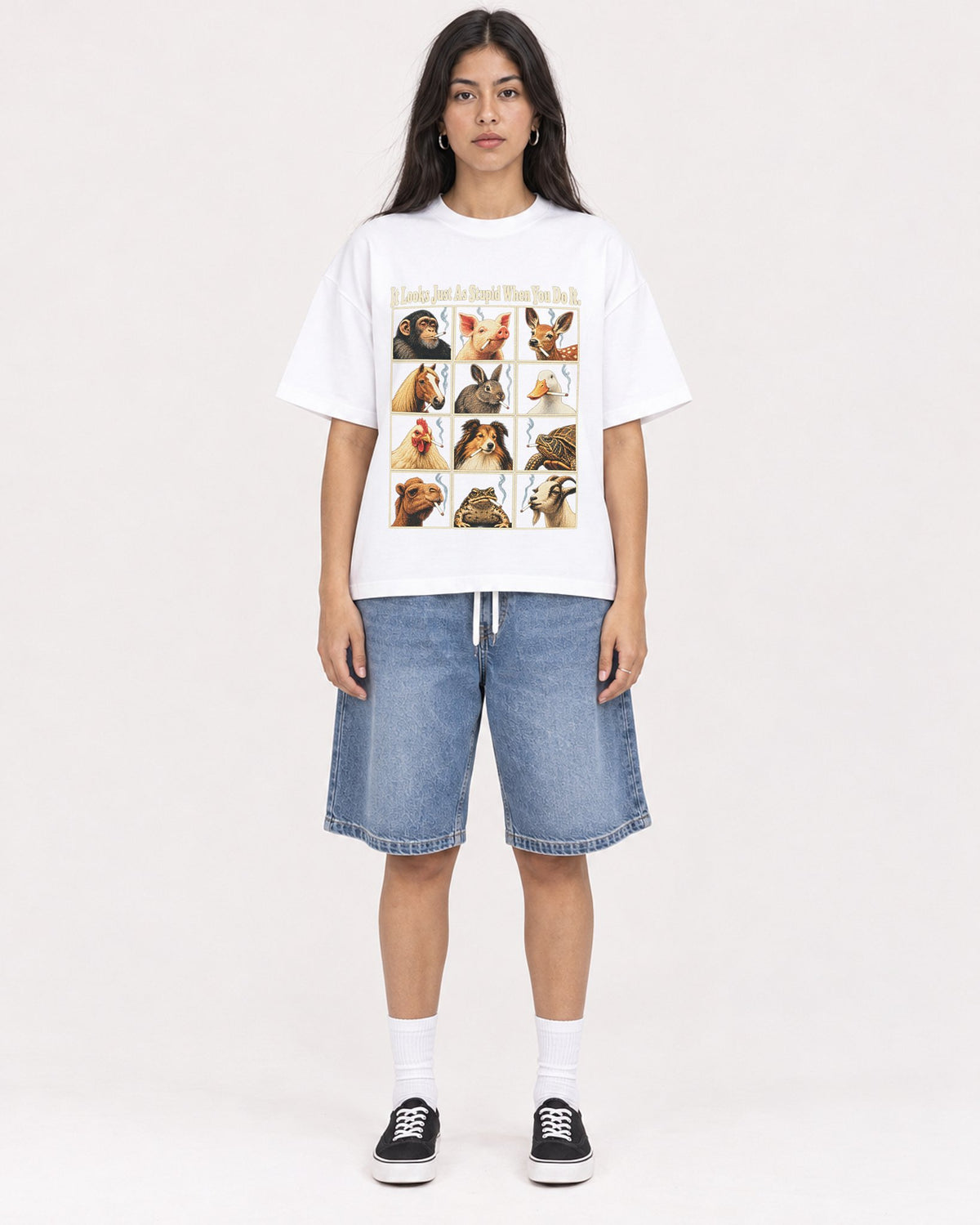 Mockup Boxy Heavyweight Tee White female full-body 46