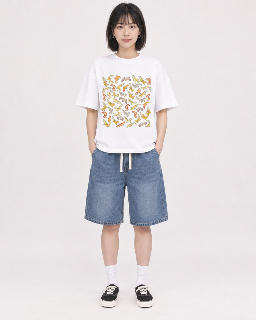Mockup Boxy Heavyweight Tee White female full-body 11
