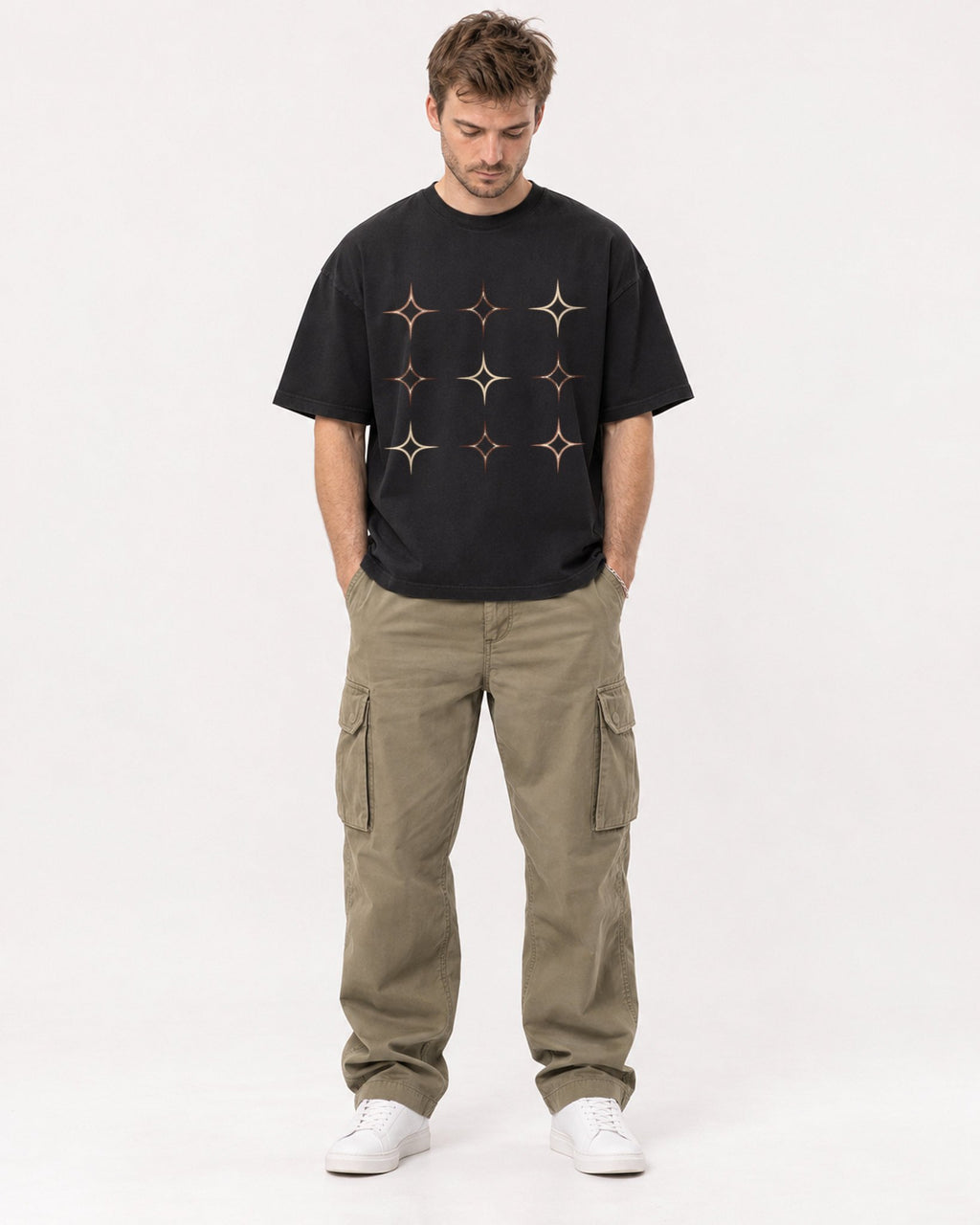 Mockup Boxy Heavyweight Tee Black male full-body 08