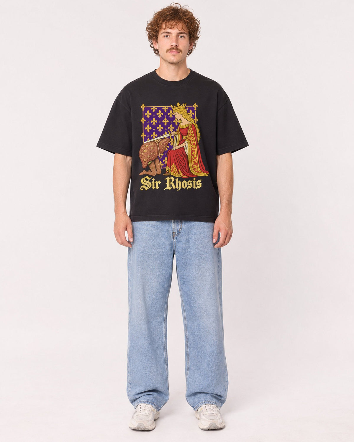 Mockup Boxy Heavyweight Tee Black male full-body 09
