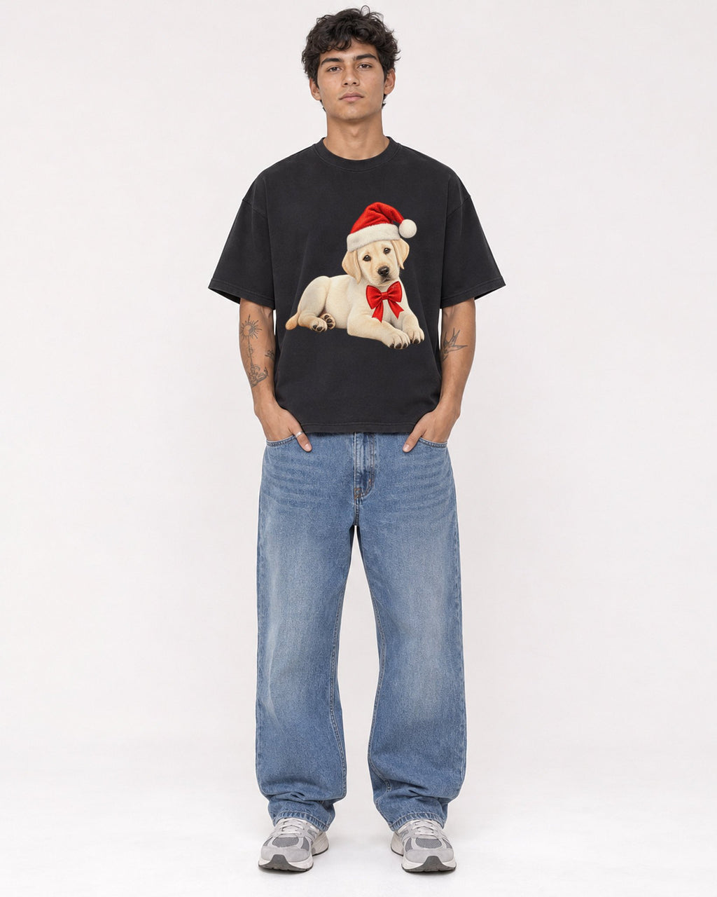 Mockup Boxy Heavyweight Tee Black male full-body 06