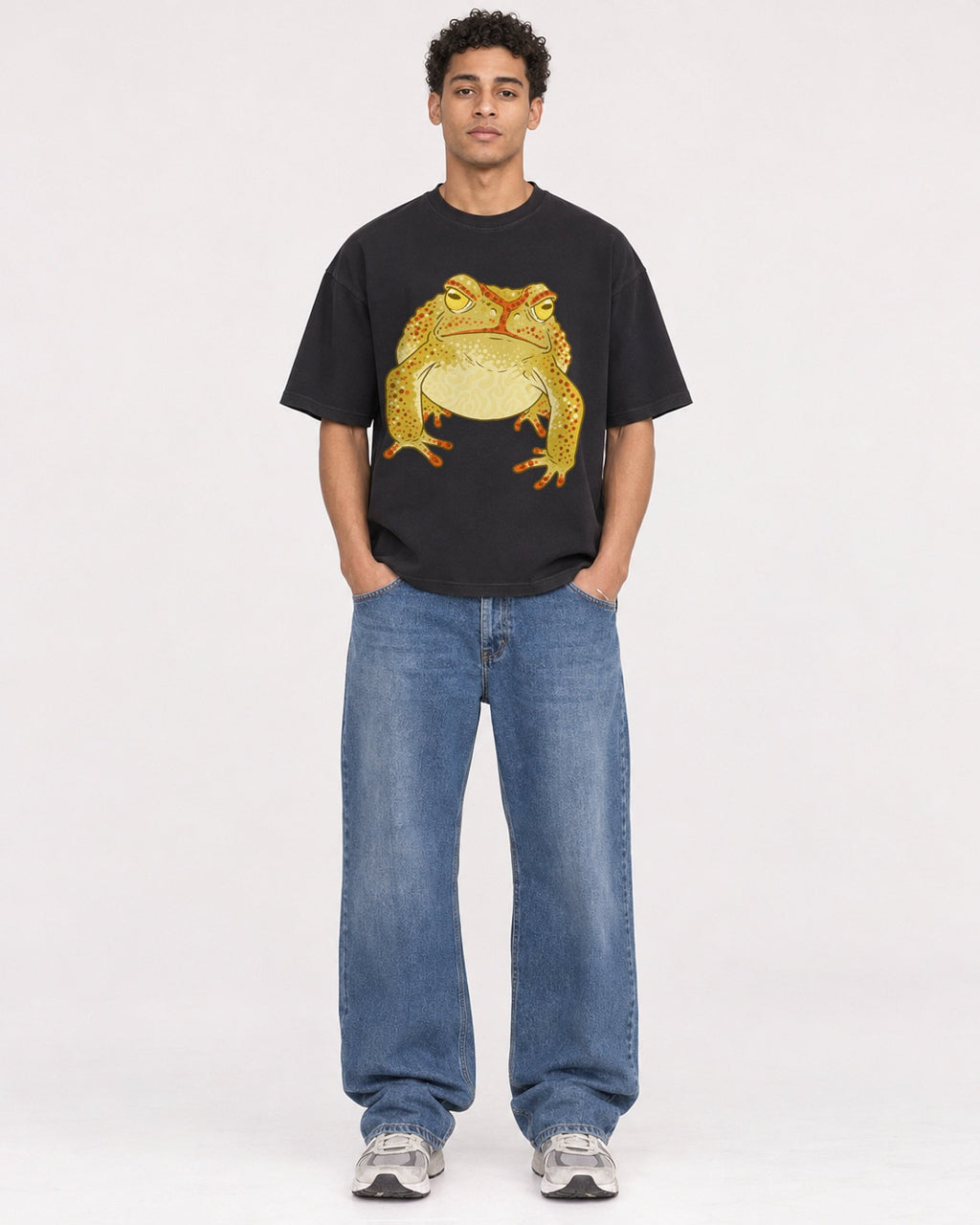 Mockup Boxy Heavyweight Tee Black male full-body 10