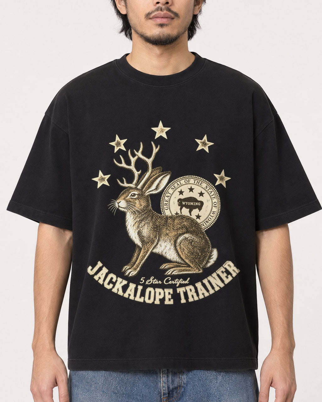 Mockup Boxy Heavyweight Tee Black male close-up 22