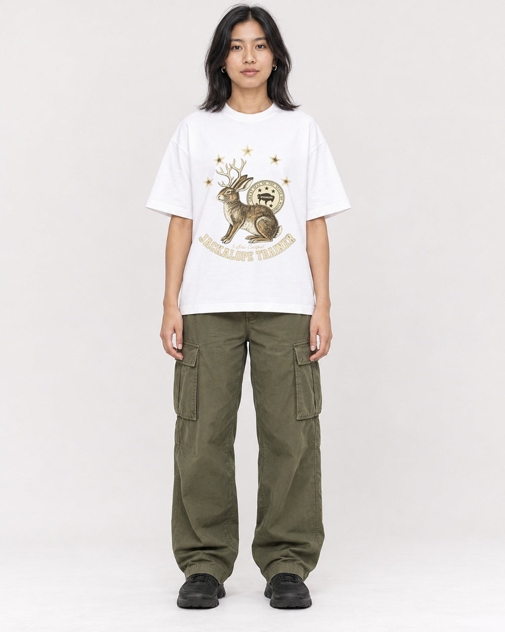 Mockup Boxy Heavyweight Tee White female full-body 22