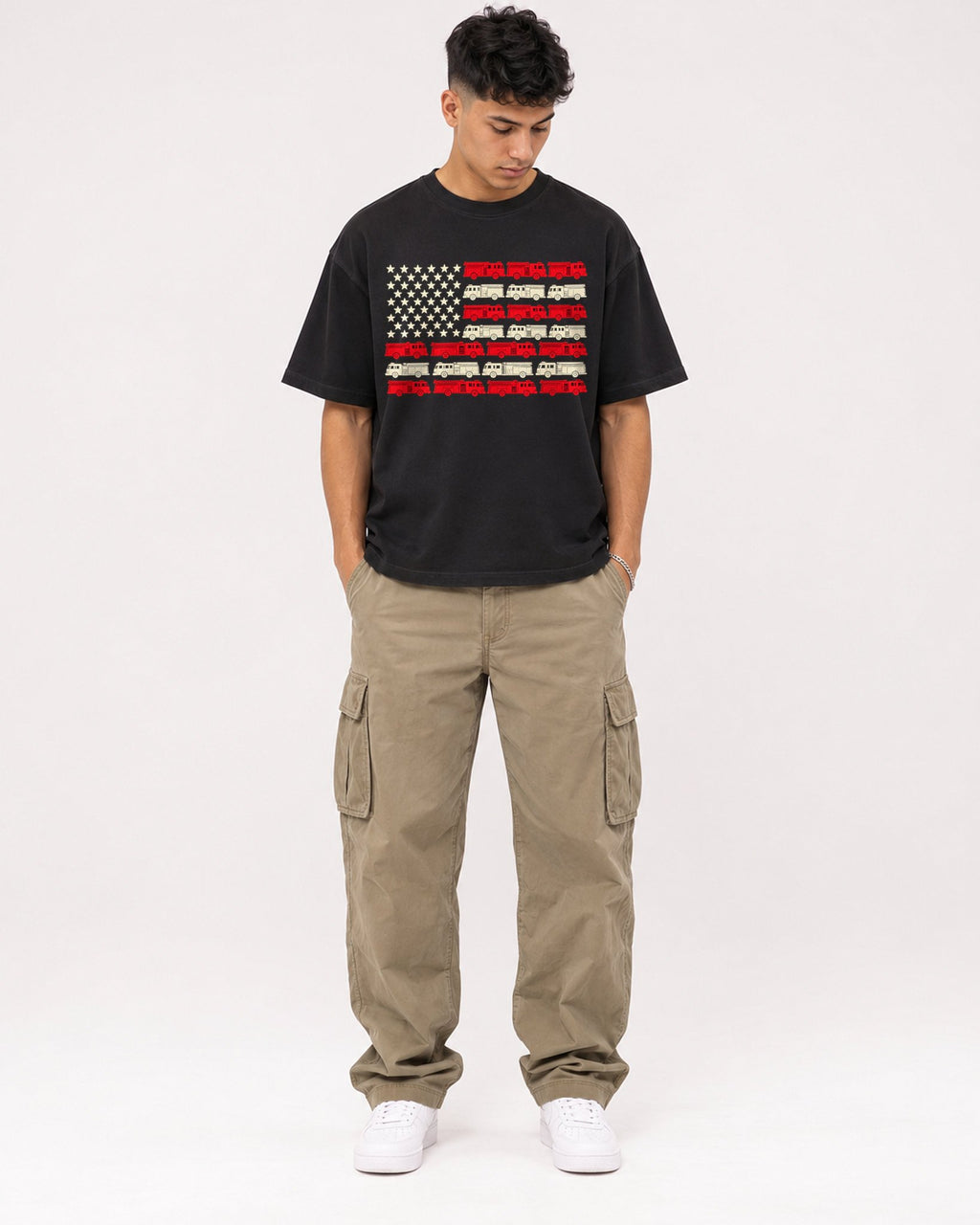 Mockup Boxy Heavyweight Tee Black male full-body 16