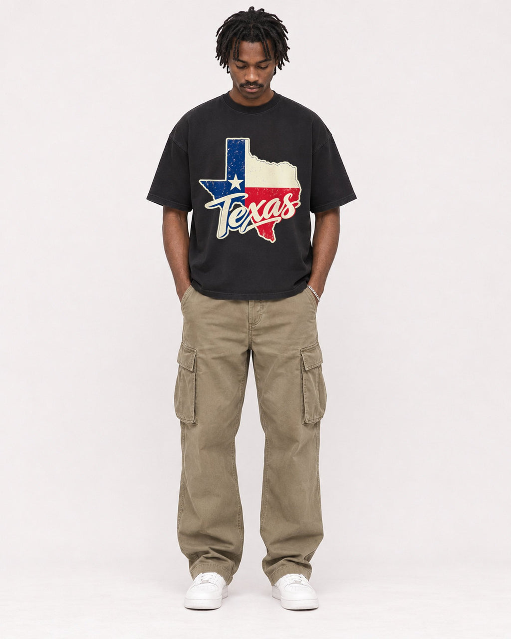 Mockup Boxy Heavyweight Tee Black male full-body 04