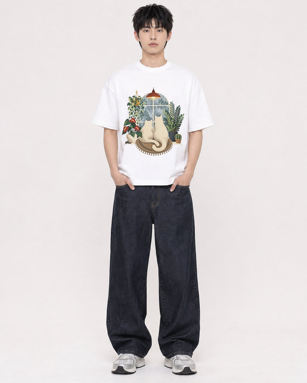 Mockup Boxy Heavyweight Tee White male full-body 01