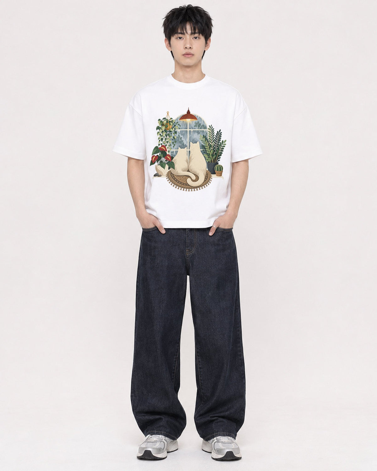 Mockup Boxy Heavyweight Tee White male full-body 01