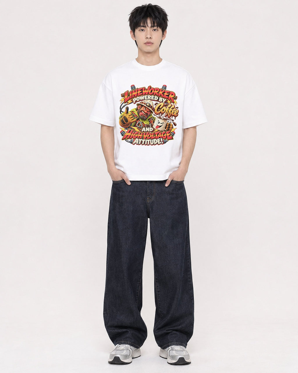 Mockup Boxy Heavyweight Tee White male full-body 01
