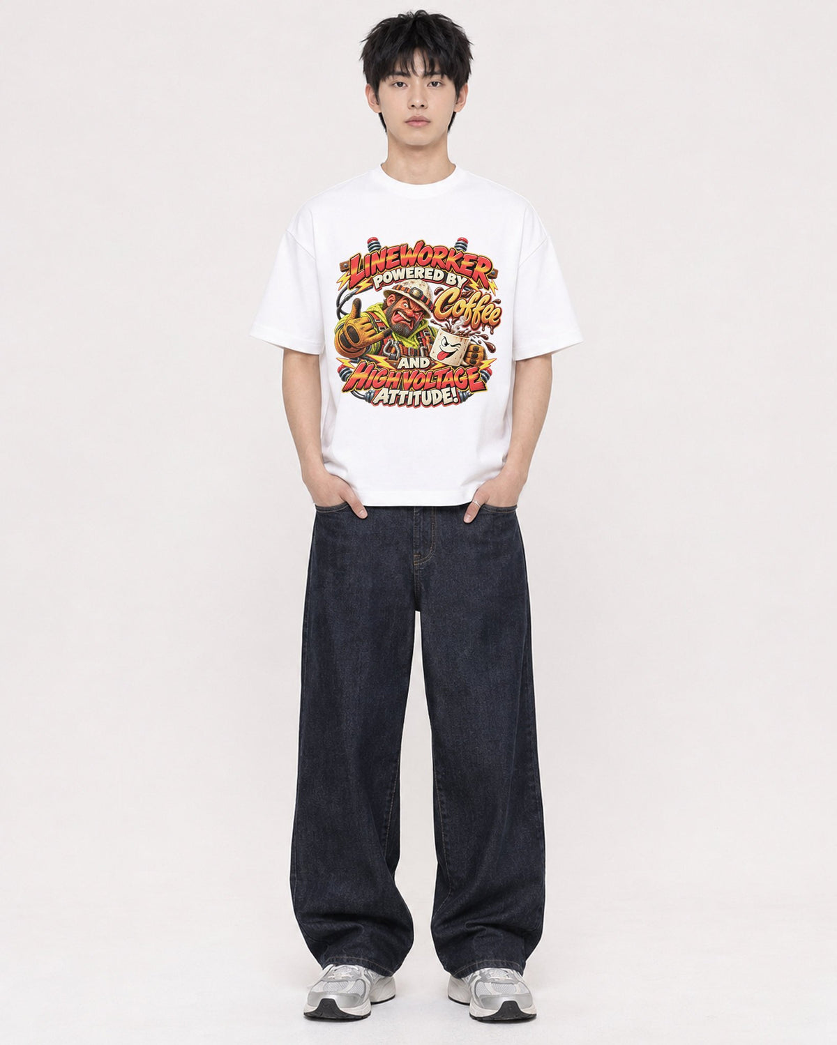 Mockup Boxy Heavyweight Tee White male full-body 01