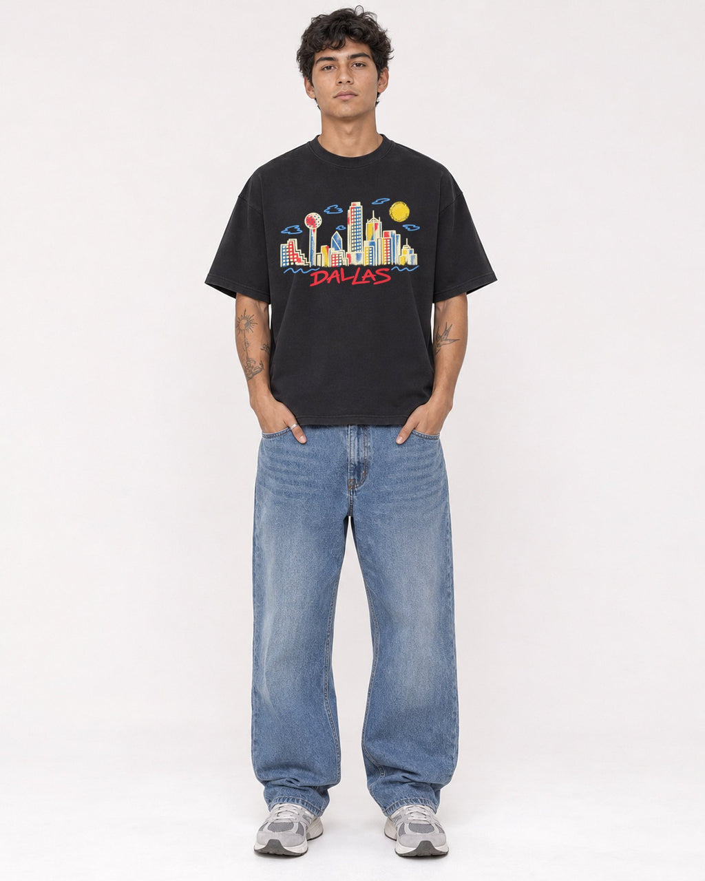 Mockup Boxy Heavyweight Tee Black male full-body 06