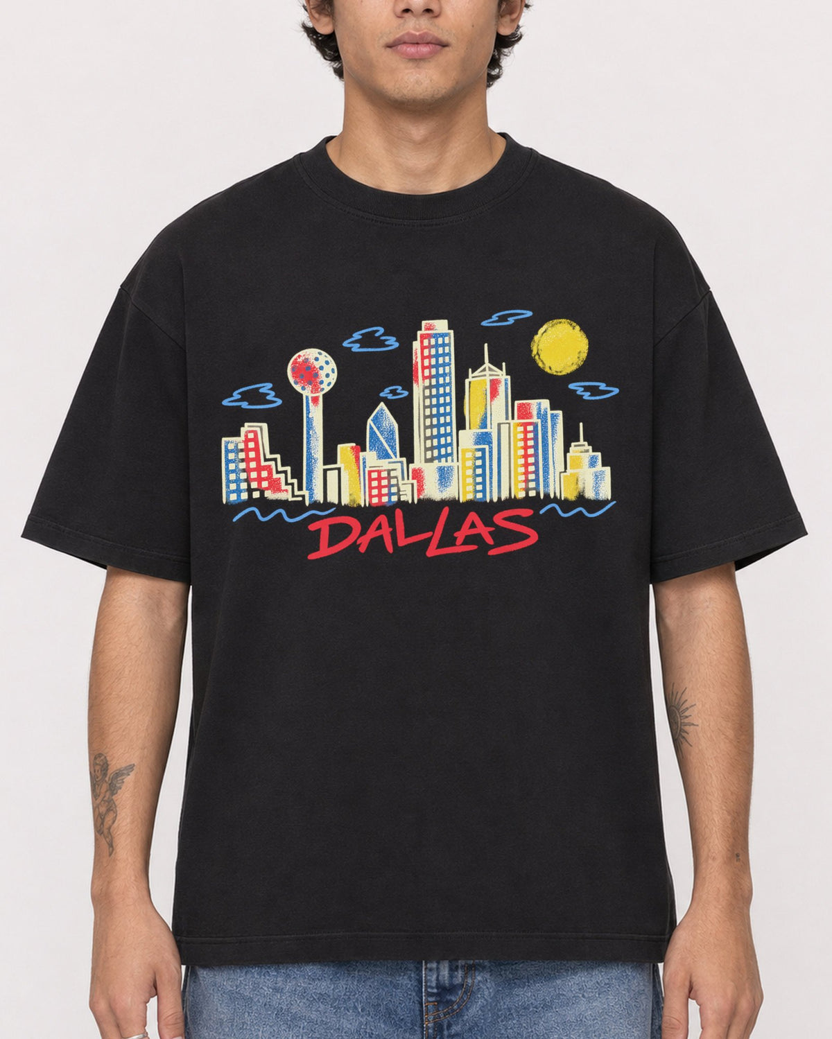 Mockup Boxy Heavyweight Tee Black male close-up 06