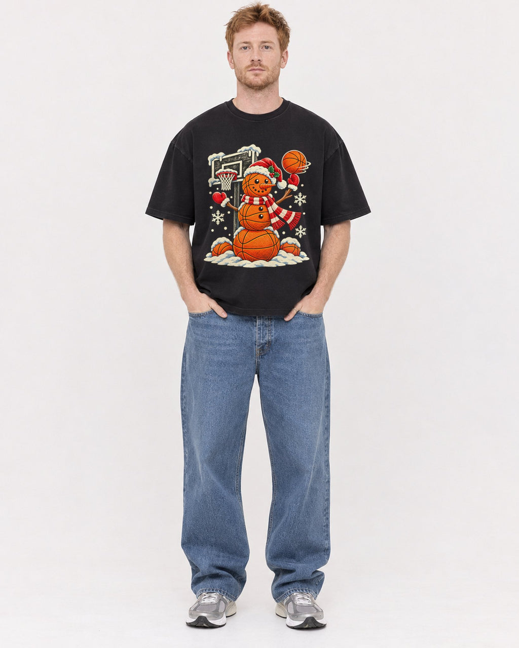 Mockup Boxy Heavyweight Tee Black male full-body 38