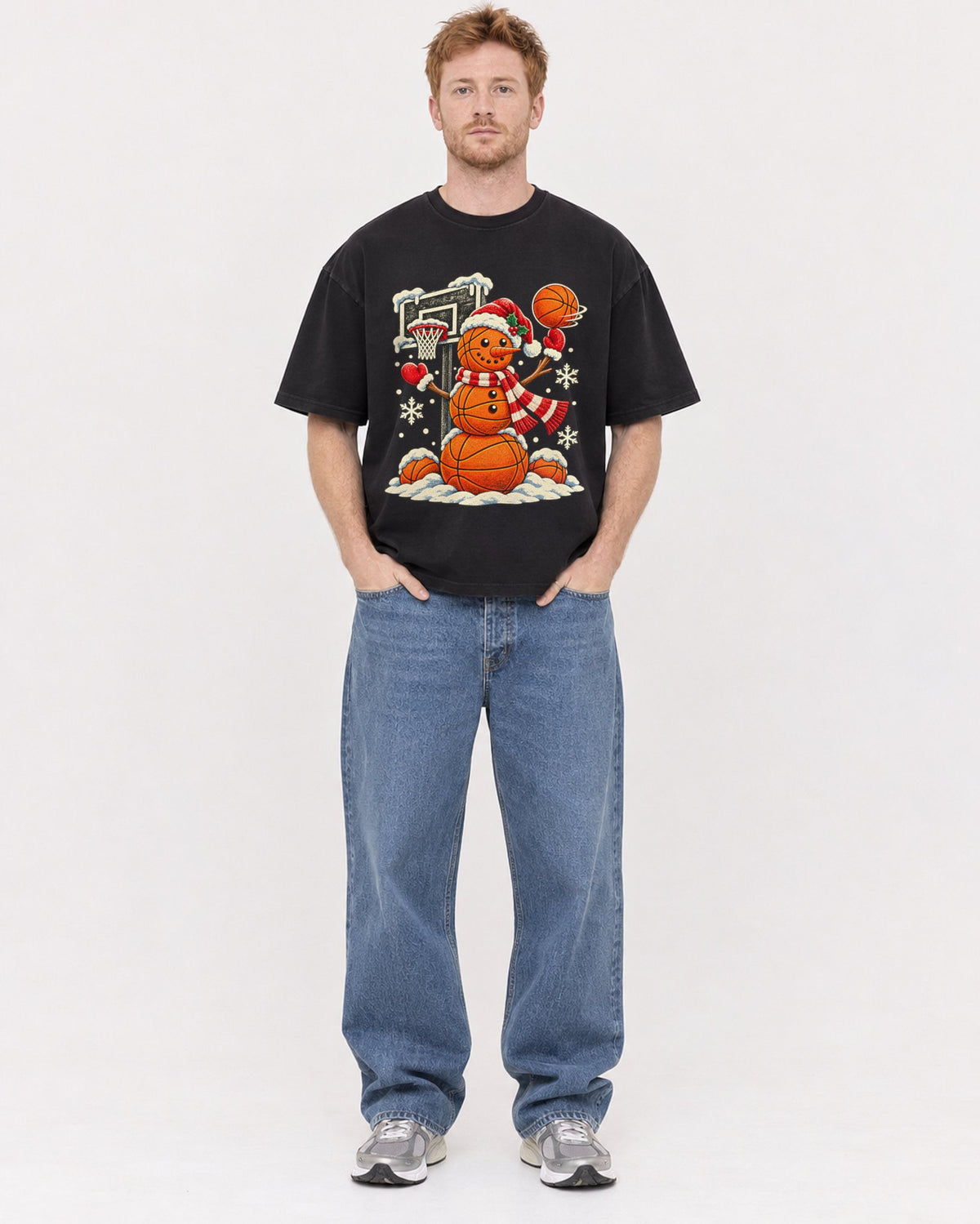 Mockup Boxy Heavyweight Tee Black male full-body 38