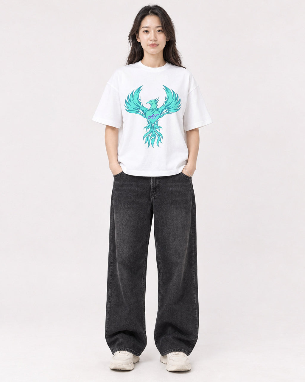 Mockup Boxy Heavyweight Tee White female full-body 03