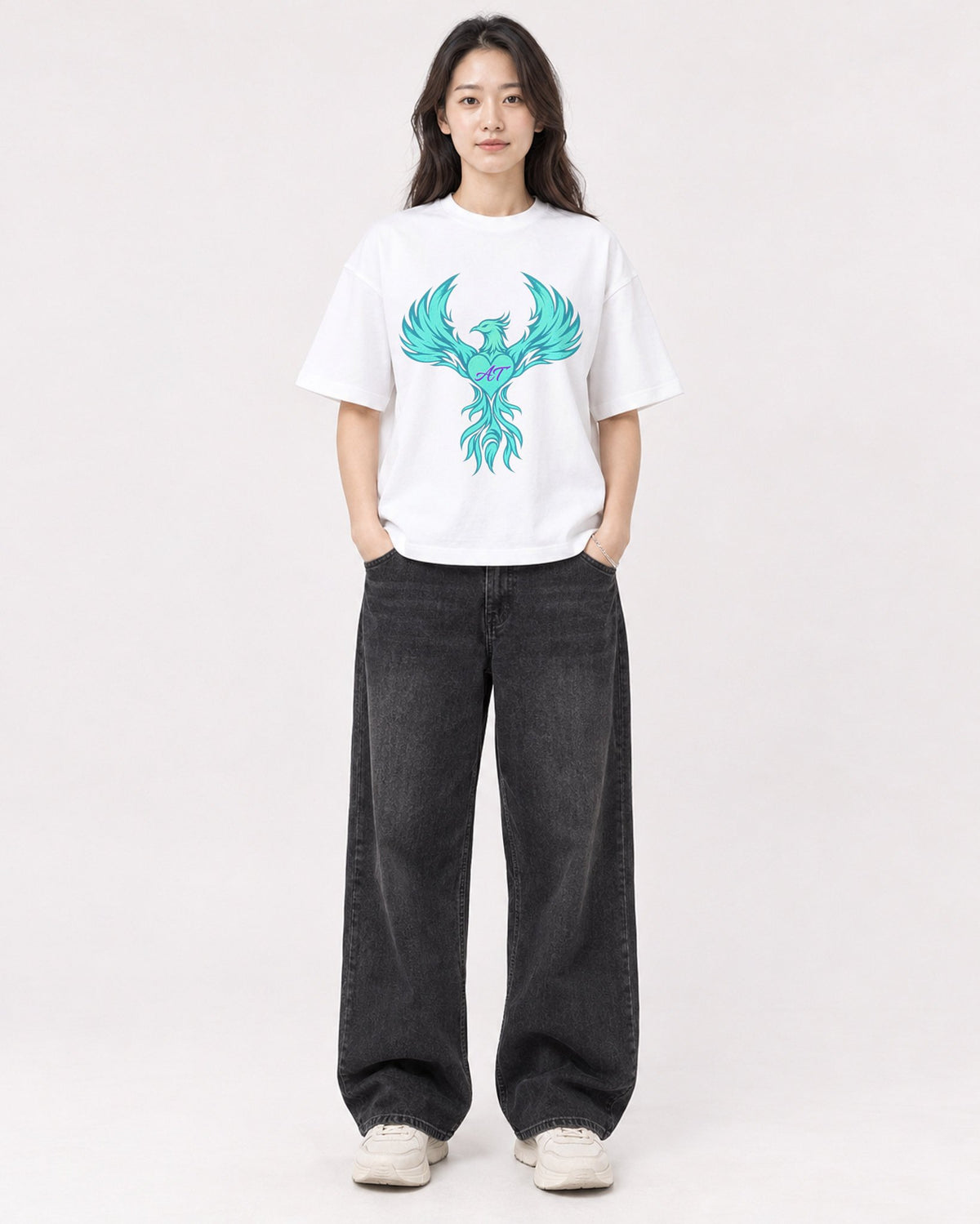 Mockup Boxy Heavyweight Tee White female full-body 03