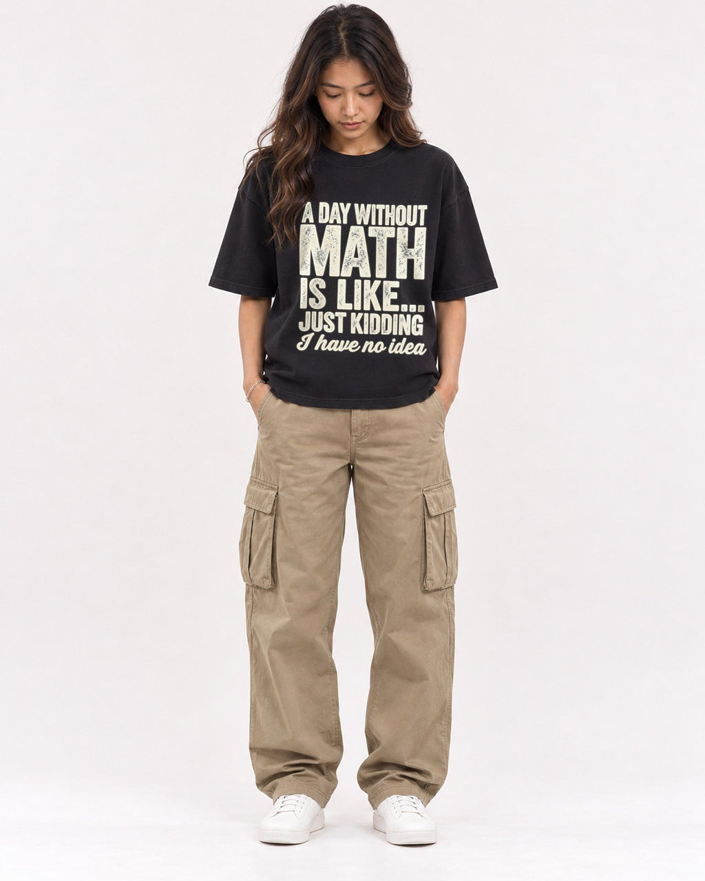 Mockup Boxy Heavyweight Tee Black female full-body 02