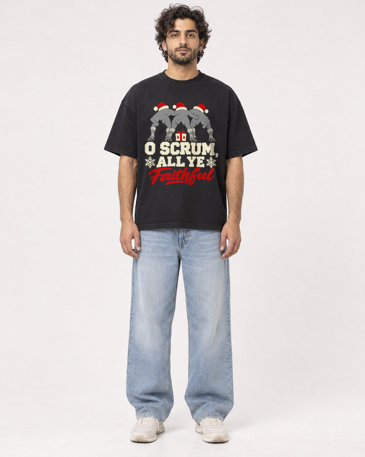 Mockup Boxy Heavyweight Tee Black male full-body 17