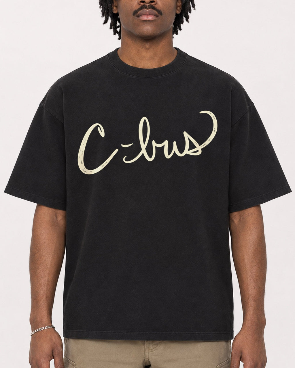 Mockup Boxy Heavyweight Tee Black male close-up 04
