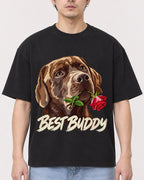 Mockup Boxy Heavyweight Tee Black male close-up 13