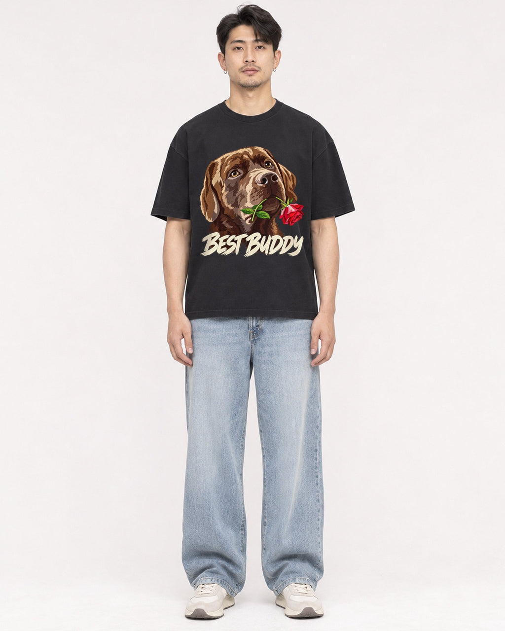 Mockup Boxy Heavyweight Tee Black male full-body 13