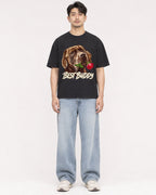 Mockup Boxy Heavyweight Tee Black male full-body 13