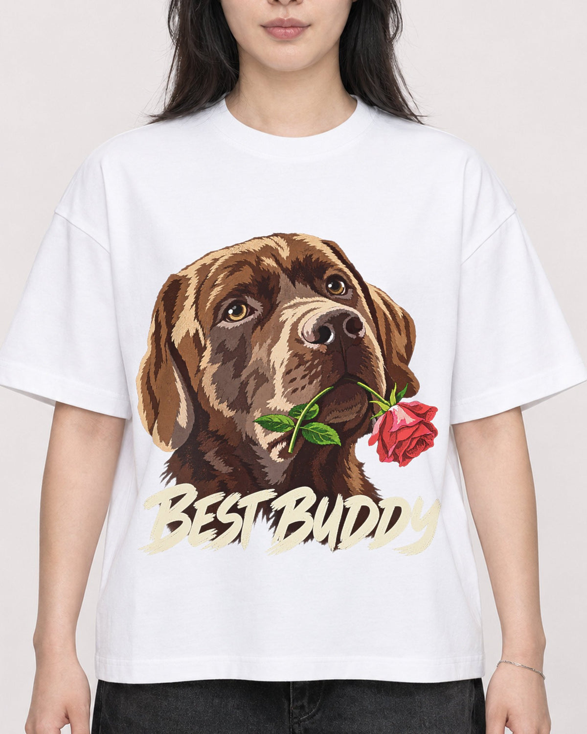 Mockup Boxy Heavyweight Tee White female close-up 13