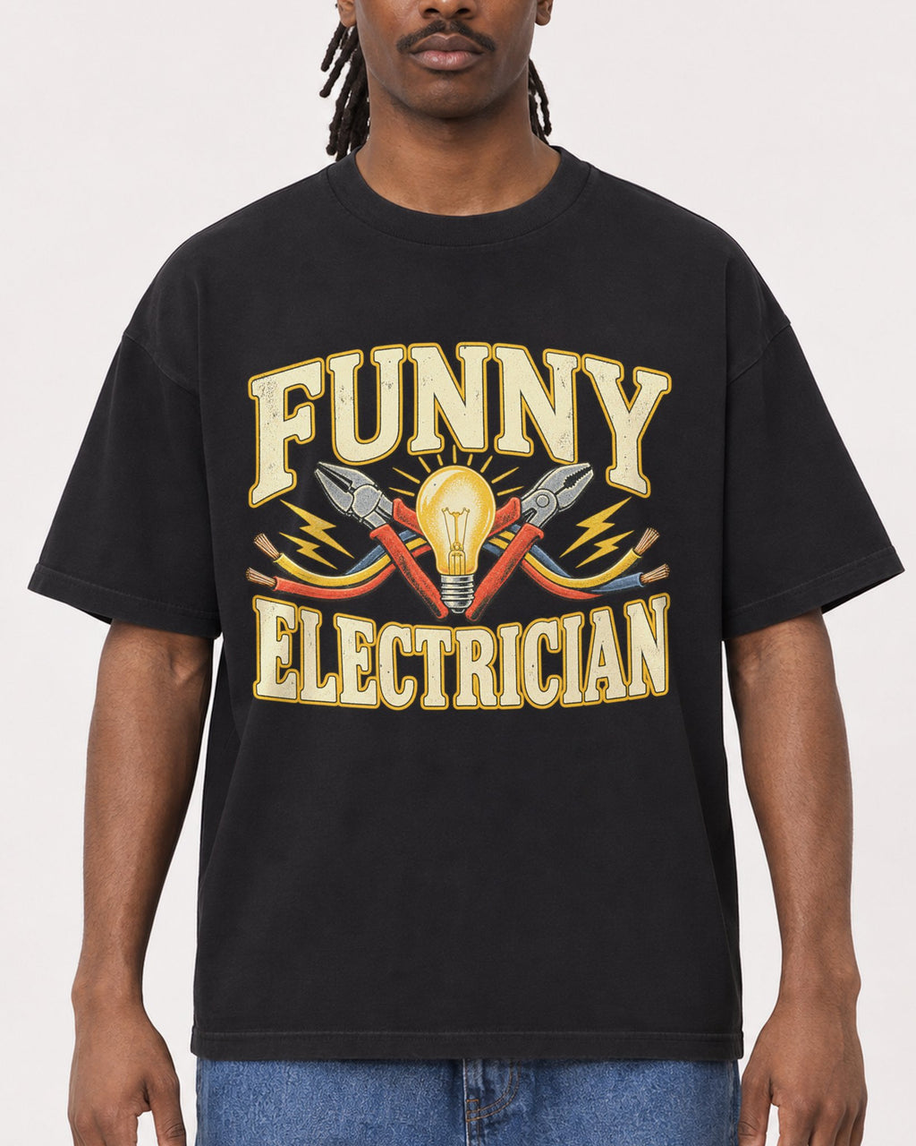 Mockup Boxy Heavyweight Tee Black male close-up 34