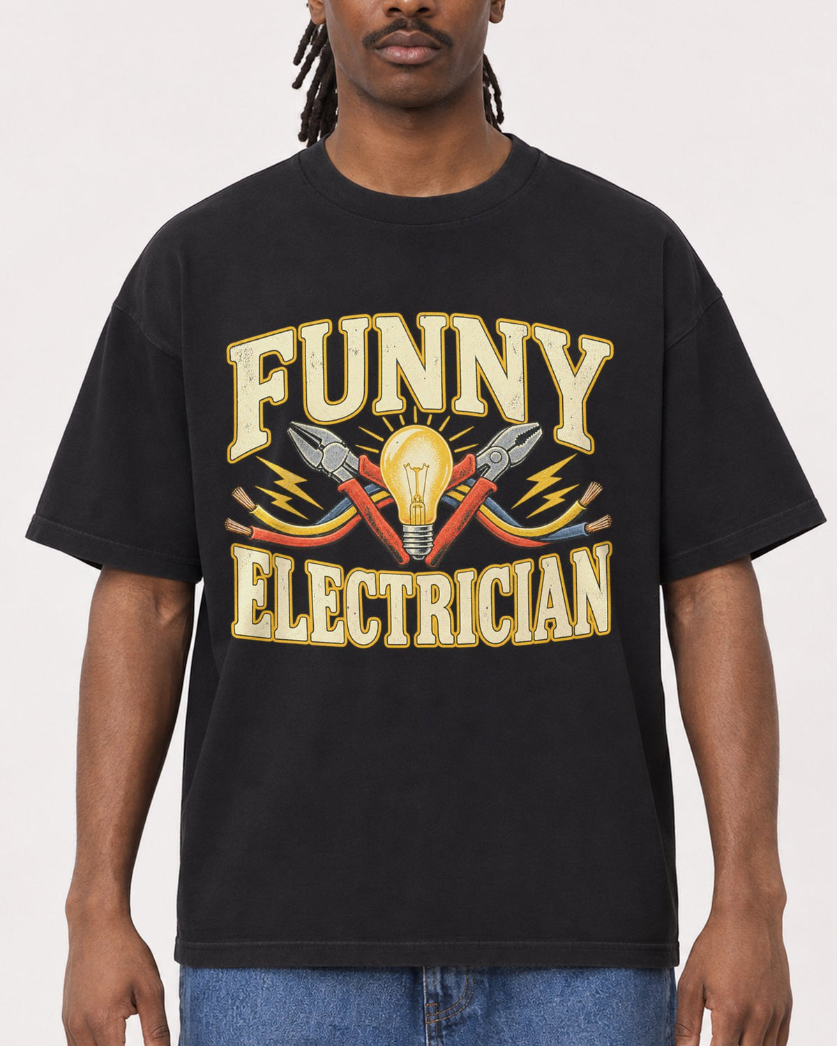 Mockup Boxy Heavyweight Tee Black male close-up 34