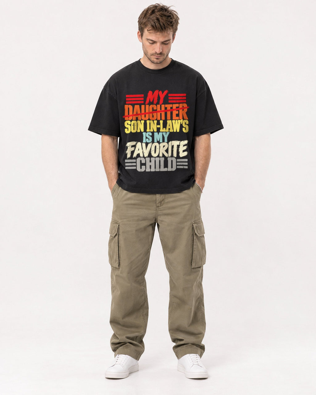Mockup Boxy Heavyweight Tee Black male full-body 08
