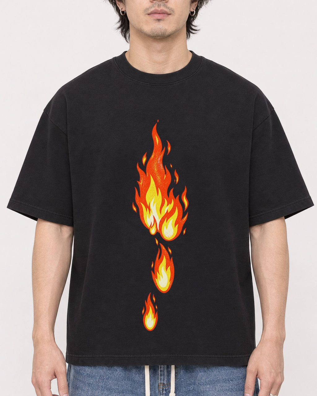 Mockup Boxy Heavyweight Tee Black male close-up 03