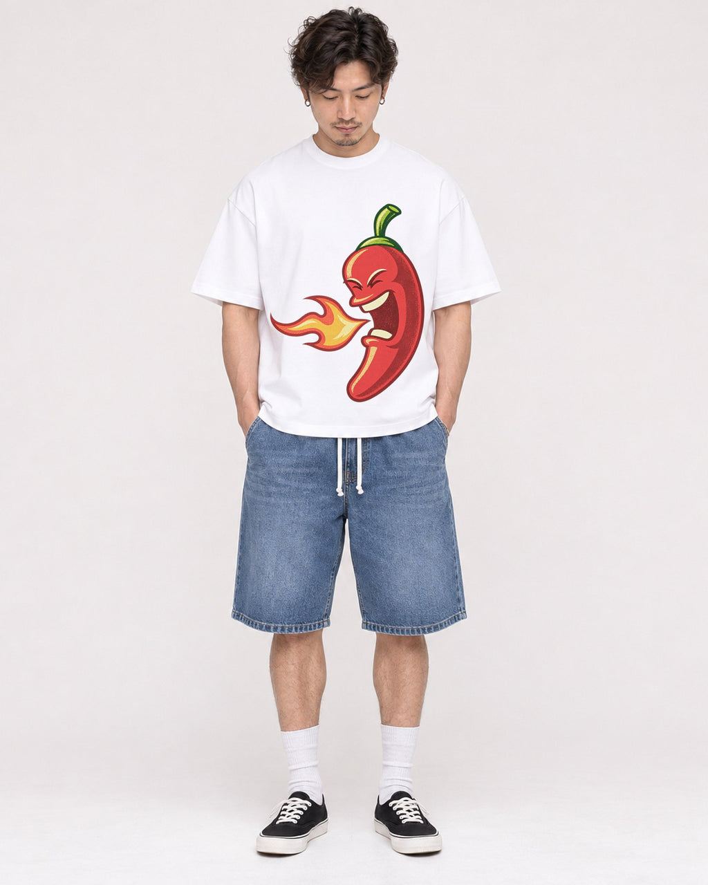 Mockup Boxy Heavyweight Tee White male full-body 03