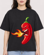 Mockup Boxy Heavyweight Tee Black female close-up 03