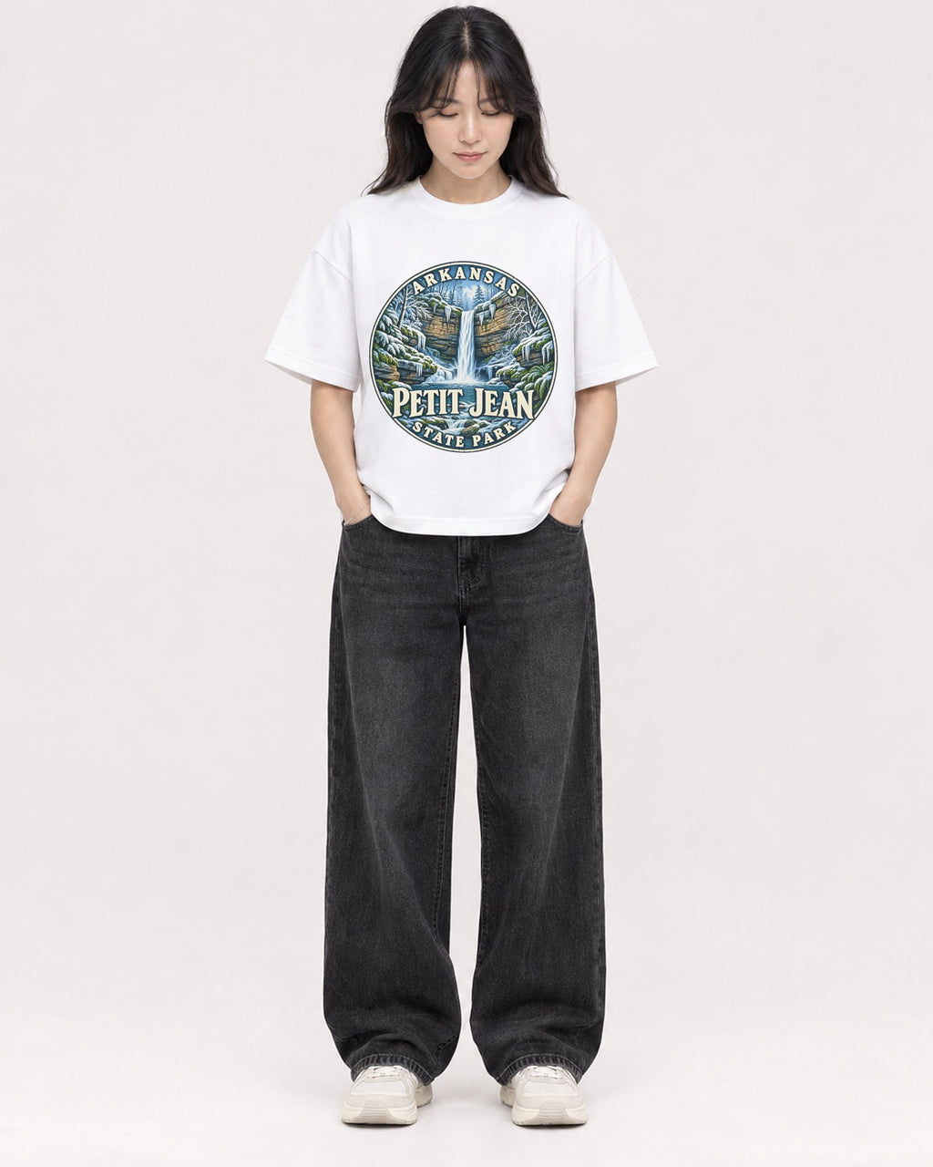 Mockup Boxy Heavyweight Tee White female full-body 13