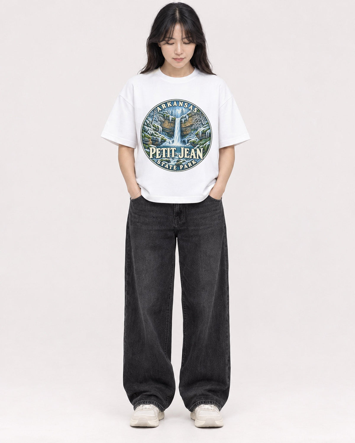 Mockup Boxy Heavyweight Tee White female full-body 13