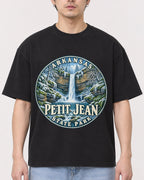 Mockup Boxy Heavyweight Tee Black male close-up 13