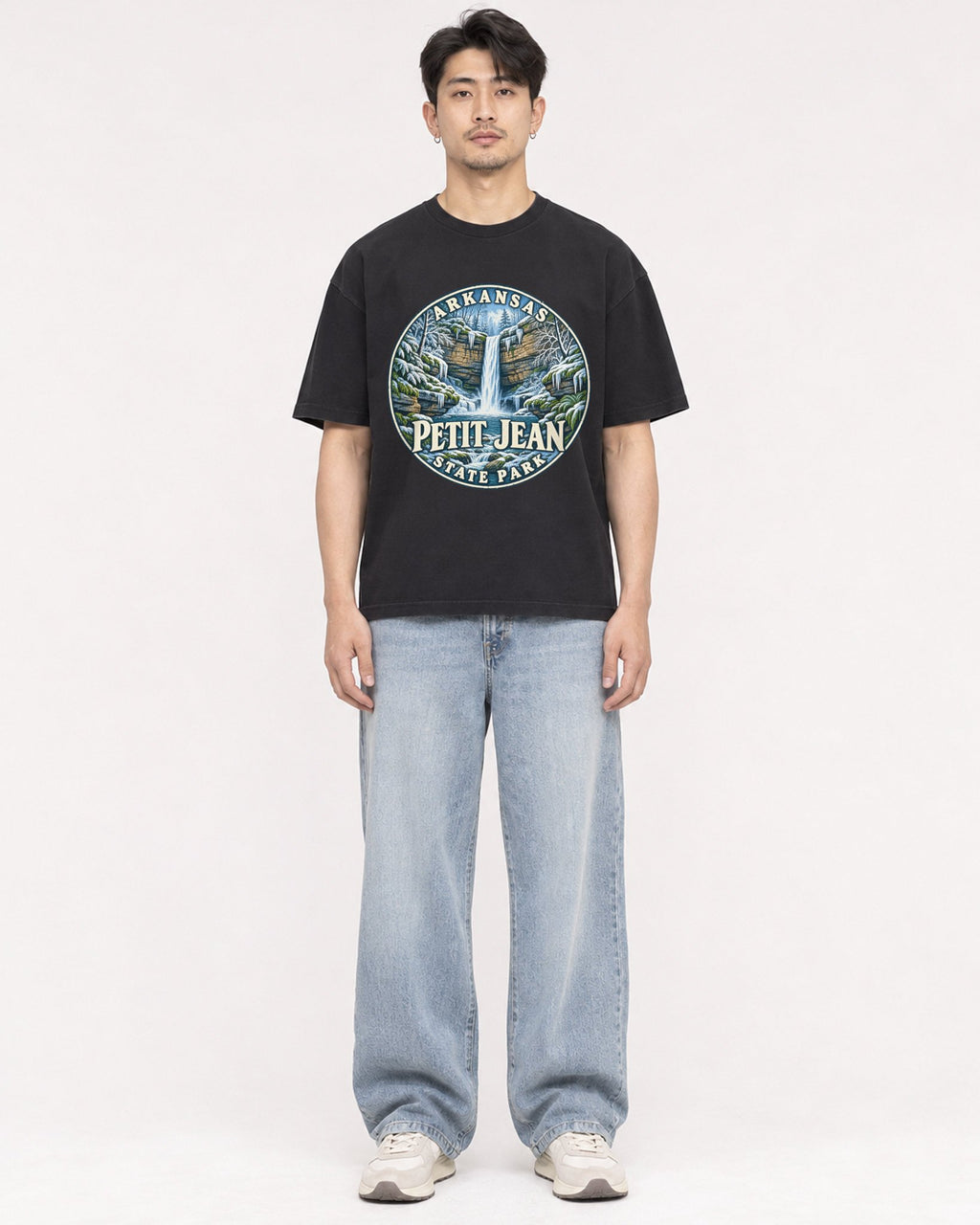 Mockup Boxy Heavyweight Tee Black male full-body 13