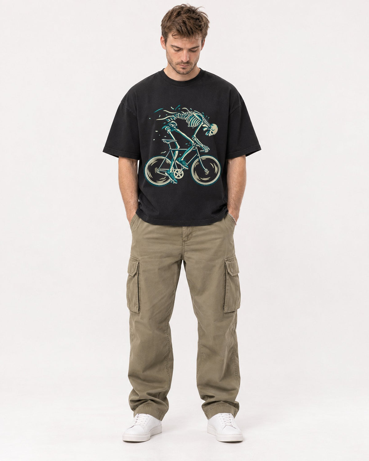 Mockup Boxy Heavyweight Tee Black male full-body 08