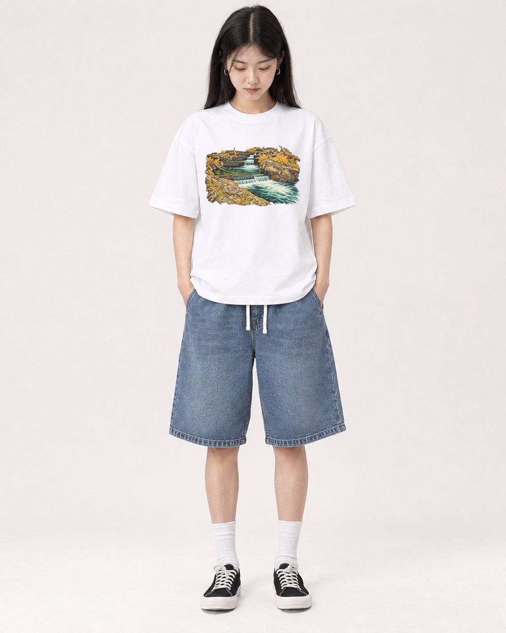 Mockup Boxy Heavyweight Tee White female full-body 01