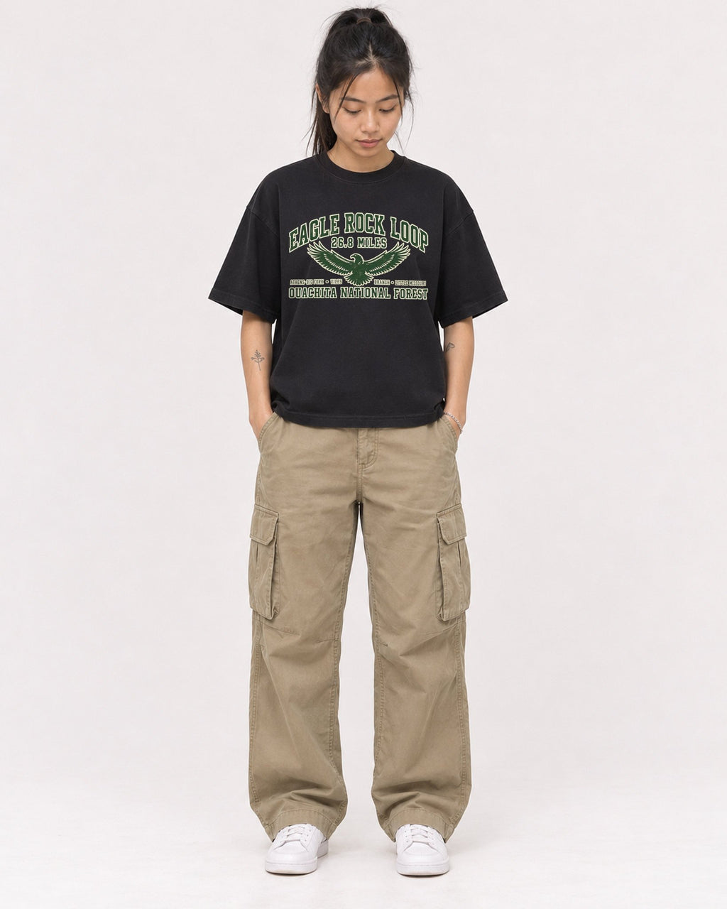 Mockup Boxy Heavyweight Tee Black female full-body 42