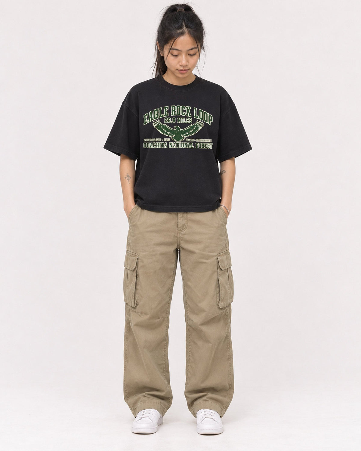 Mockup Boxy Heavyweight Tee Black female full-body 42